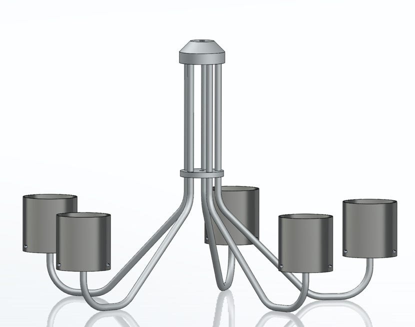 Tubus chandelier II with mirror coated glass shade