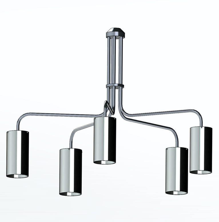 Tubus 5 Chandelier with mirror coated glass shade